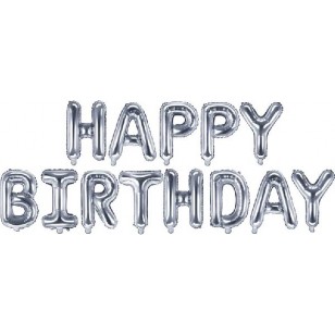 Silver Happy Birthday Balloon Banner
